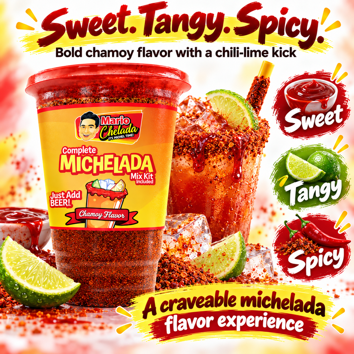 Mario Chelada Complete Michelada Mix Kit, Chamoy Flavor, 32 oz Cup