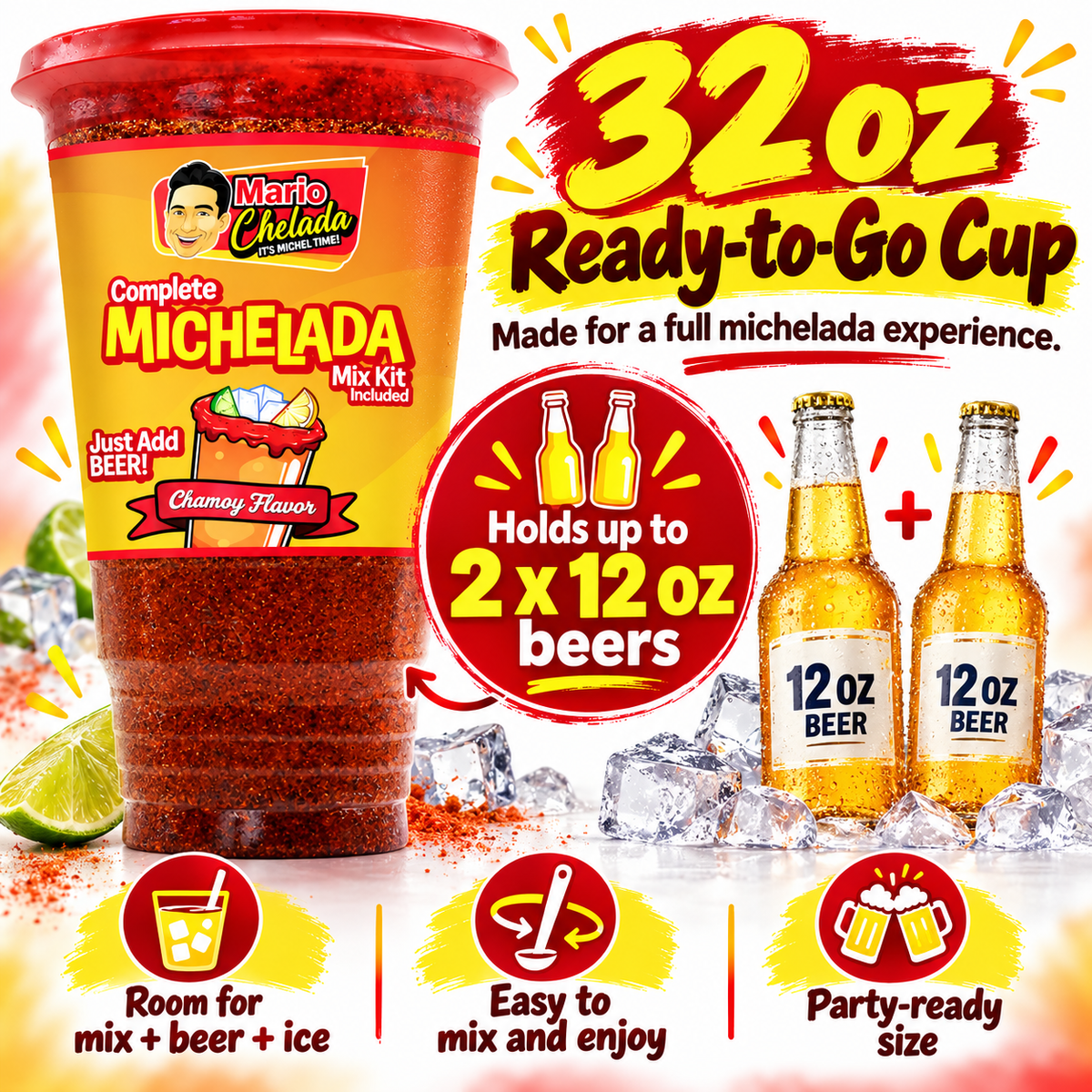 Mario Chelada Complete Michelada Mix Kit, Chamoy Flavor, 32 oz Cup