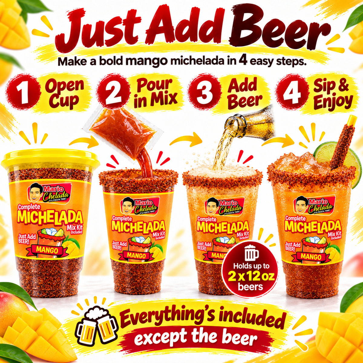 Mario Chelada Complete Michelada Mix Kit, Mango Flavor, 32 oz Cup