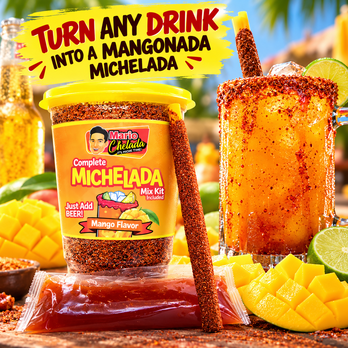 Mario Chelada Complete Michelada Mix Kit, Mango Flavor, 32 oz Cup