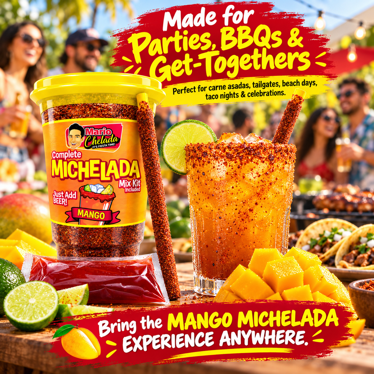 Mario Chelada Complete Michelada Mix Kit, Mango Flavor, 32 oz Cup