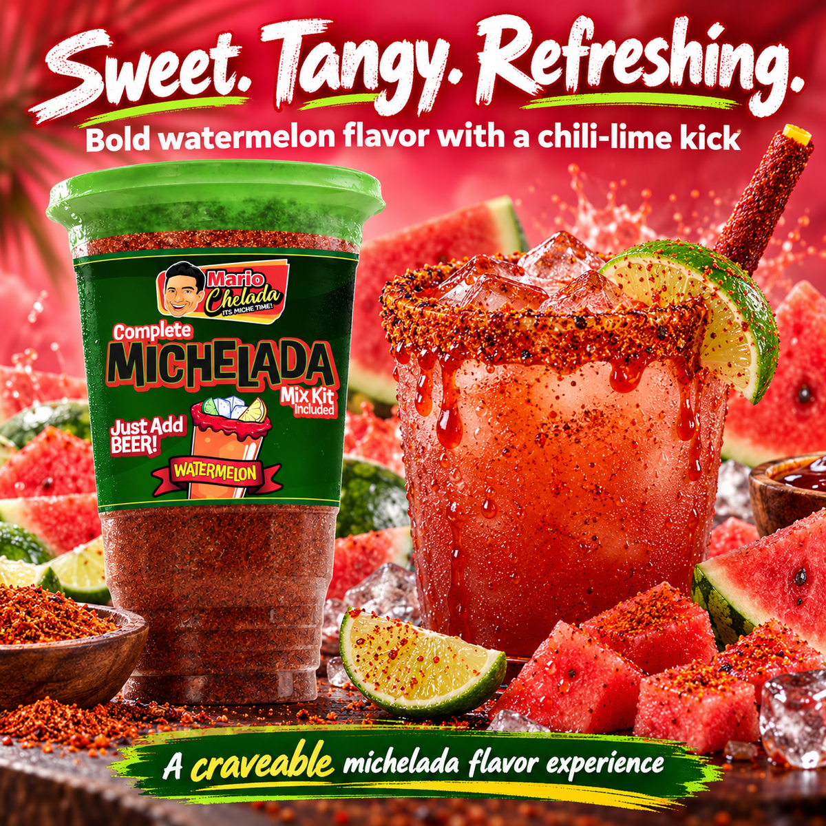 Mario Chelada Complete Michelada Mix Kit, Watermelon Flavor, 32 oz Cup