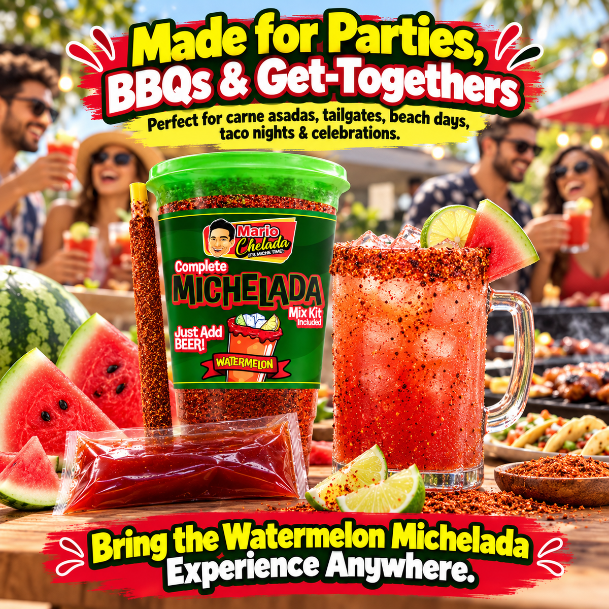 Mario Chelada Complete Michelada Mix Kit, Watermelon Flavor, 32 oz Cup